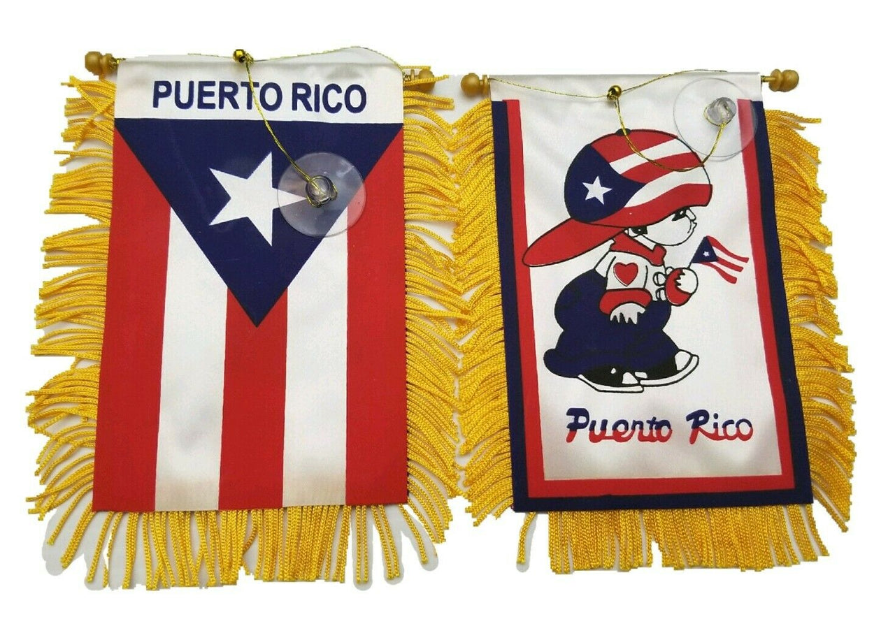 Bori Boy + Puerto Rico Flag for Car Mirror W/Gold trim