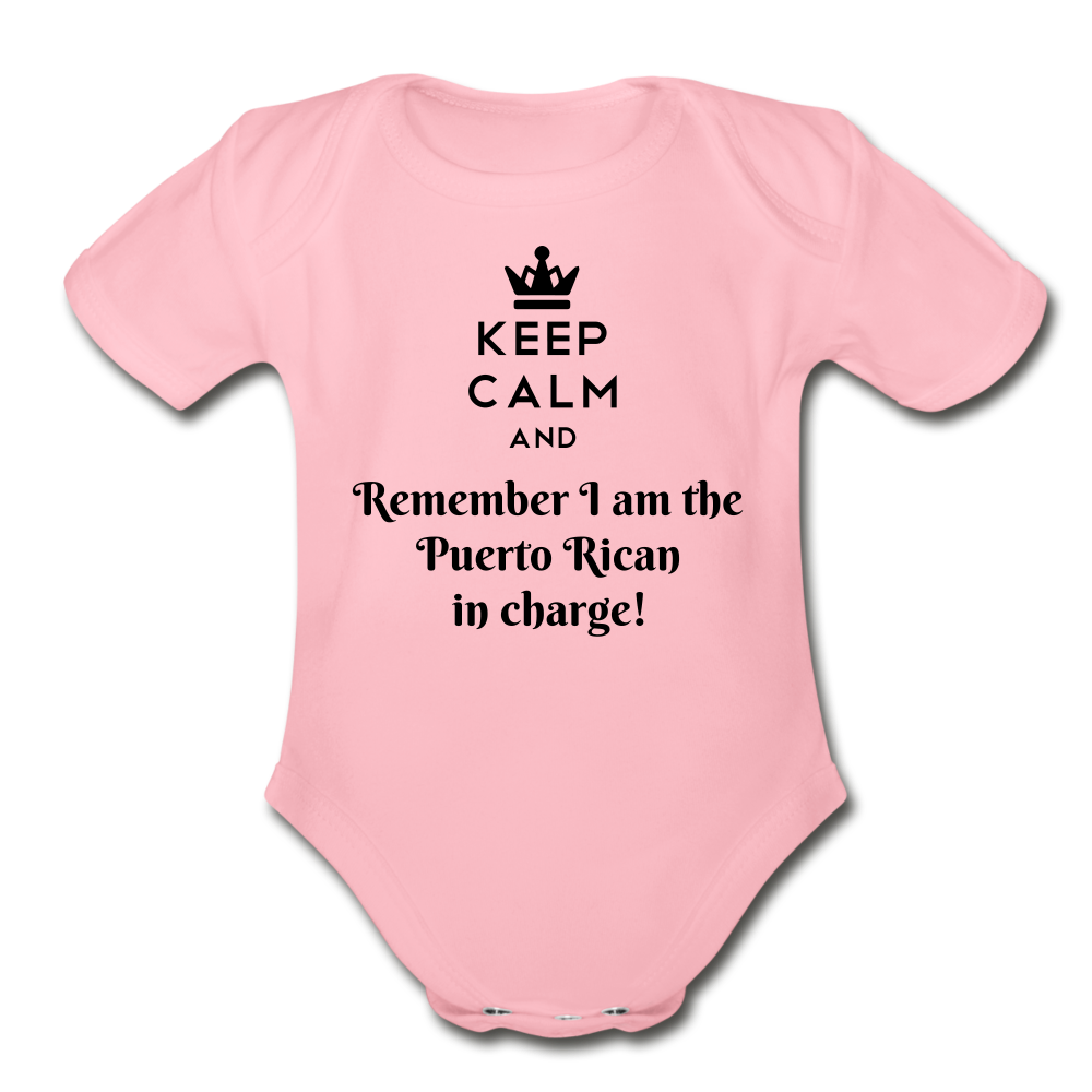 Keep Calm Organic Short Sleeve Baby Onesie - light pink