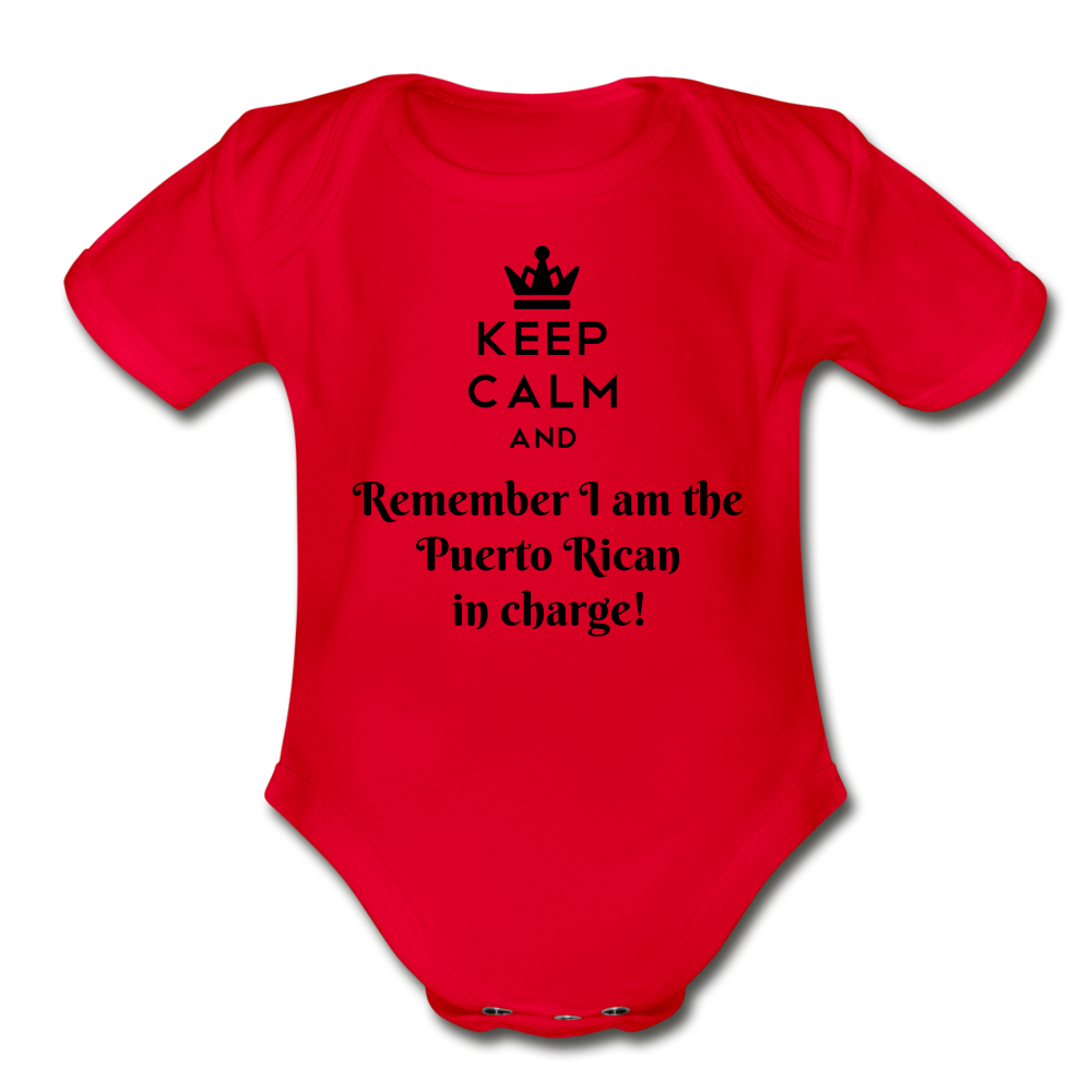 Keep Calm Organic Short Sleeve Baby Onesie - red