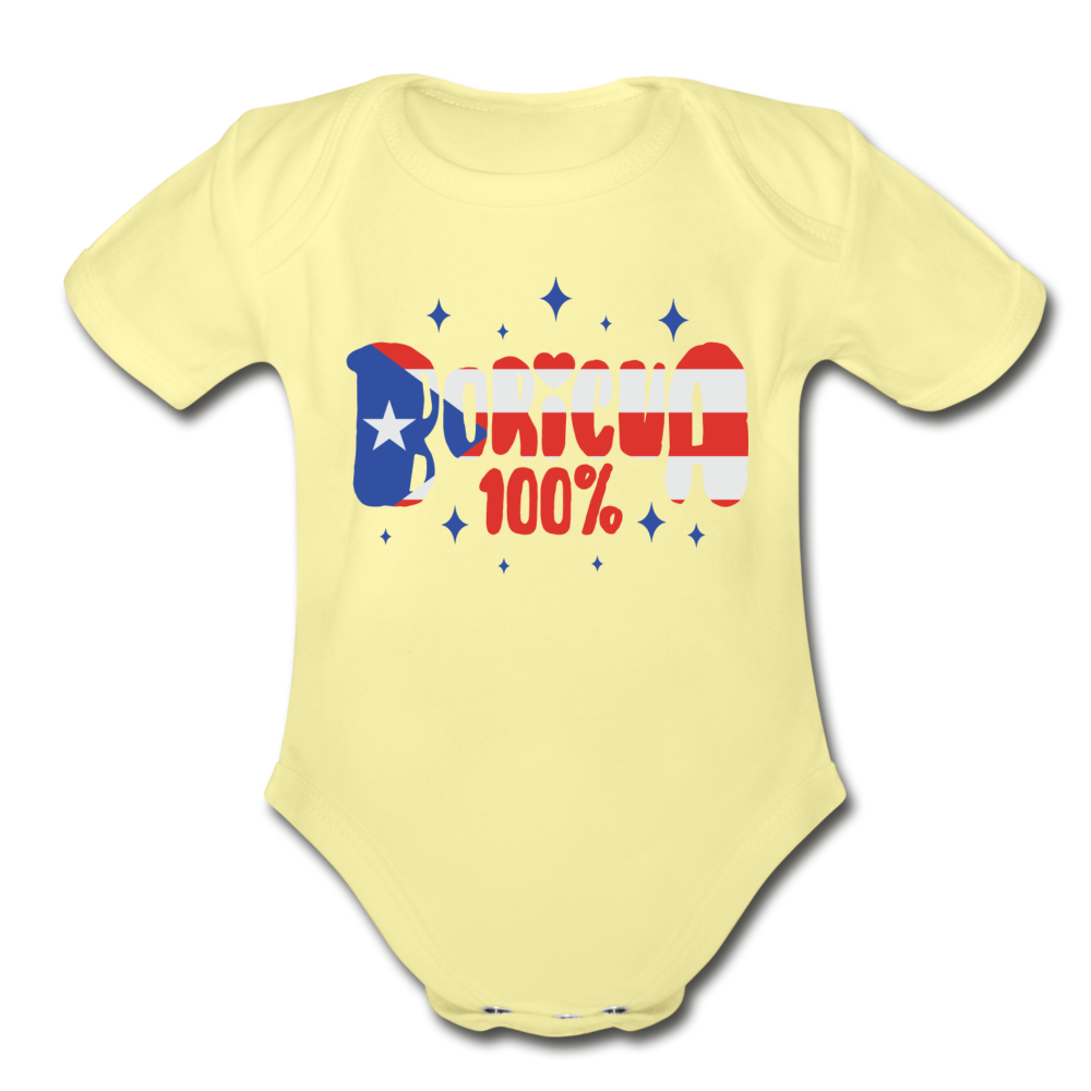 100% Boricua Organic Short Sleeve Baby Onesie - washed yellow