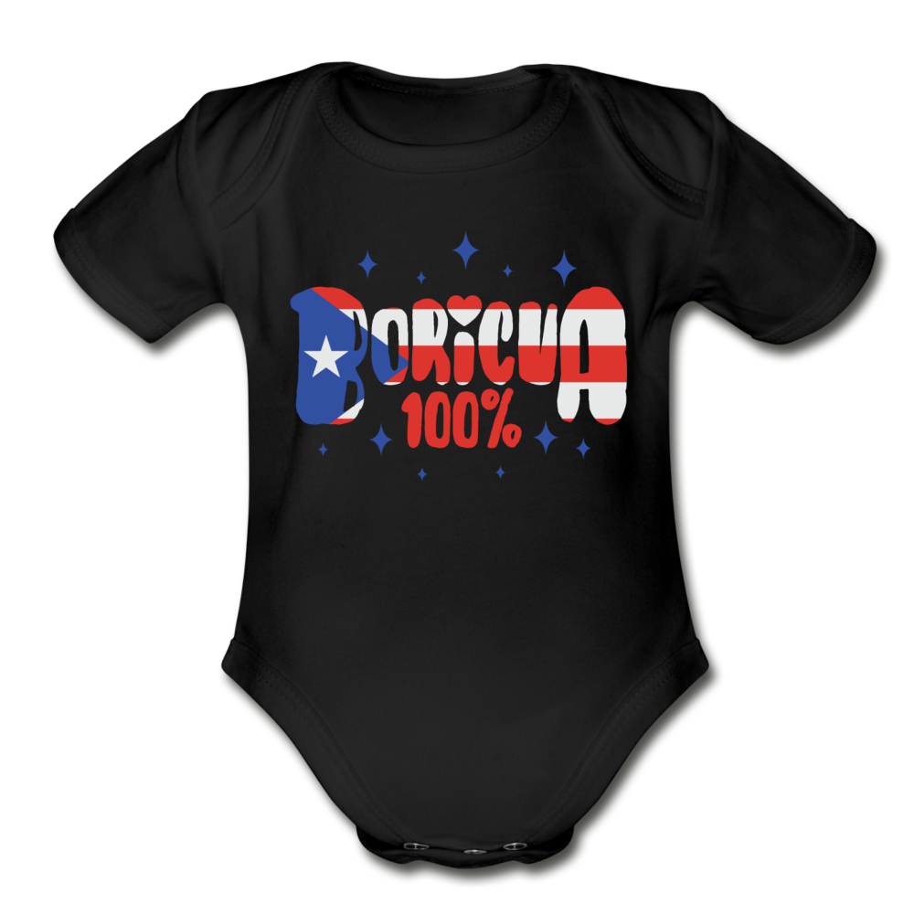100% Boricua Organic Short Sleeve Baby Onesie - black