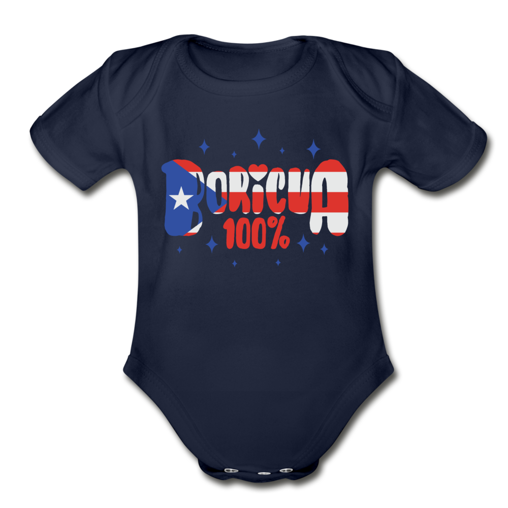 100% Boricua Organic Short Sleeve Baby Onesie - dark navy