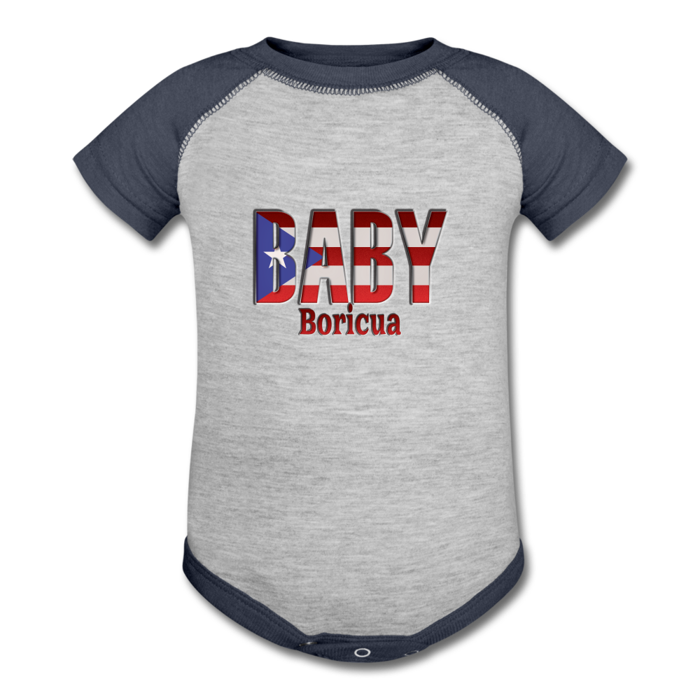 Baby Bori Baseball Baby Bodysuit - heather gray/navy