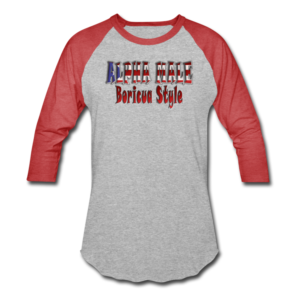ALPHA MALE BORICUA STYLE Baseball T-Shirt - heather gray/red