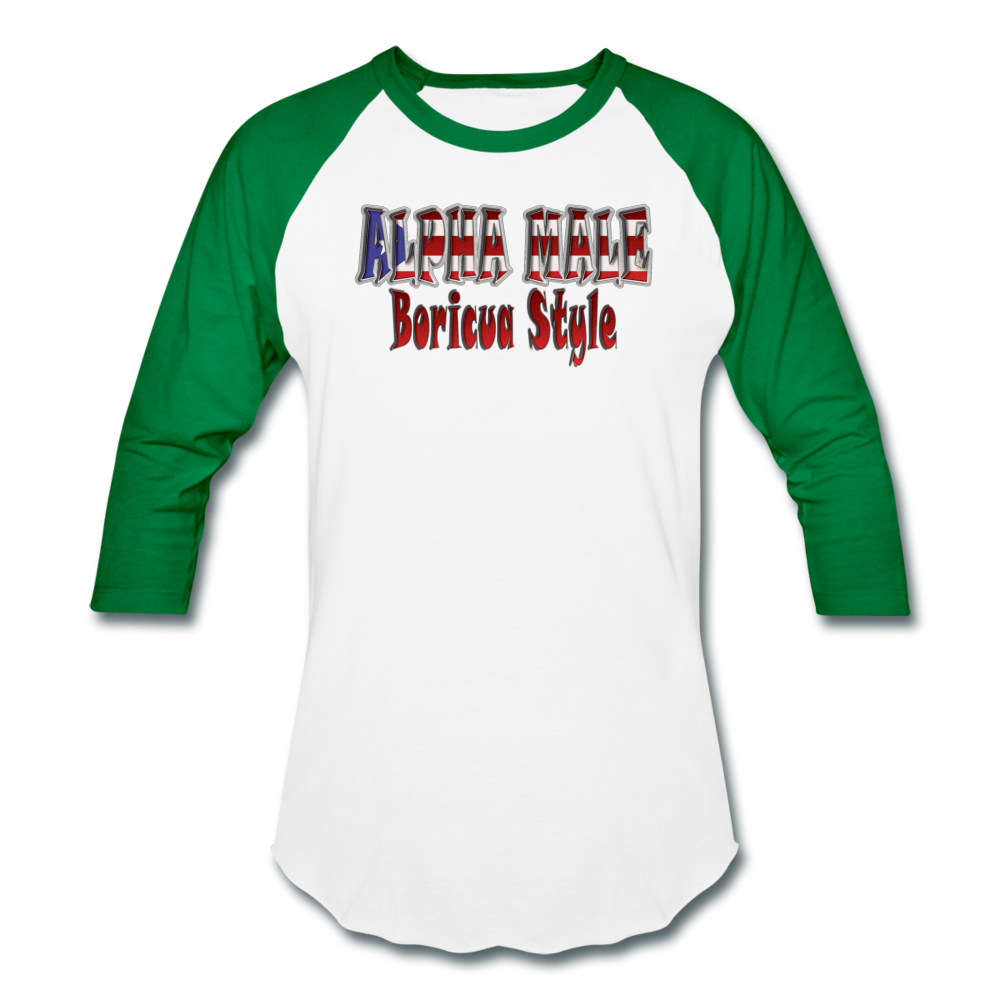 ALPHA MALE BORICUA STYLE Baseball T-Shirt - white/kelly green
