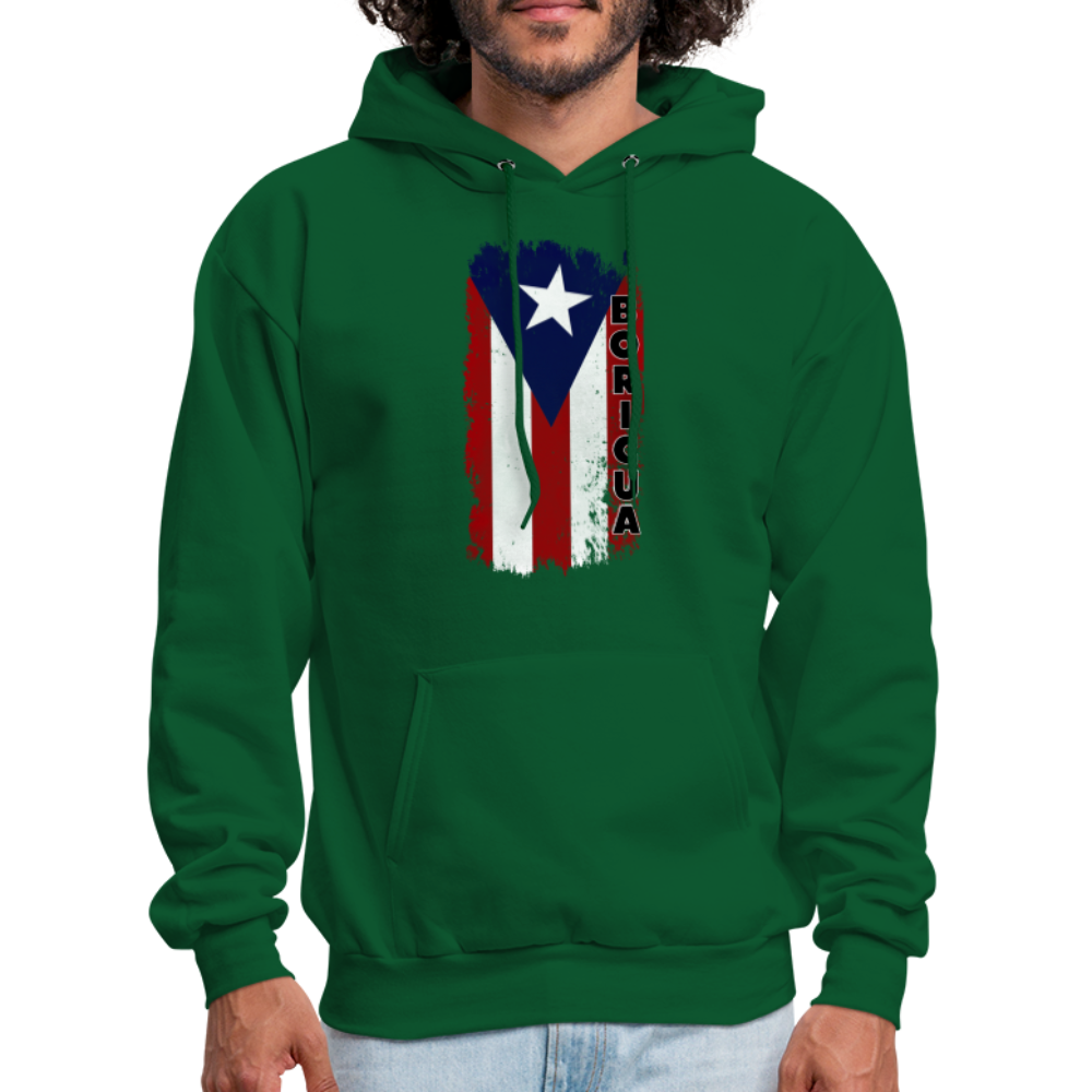 Distressed Flag Boricua - Men's Hoodie - forest green
