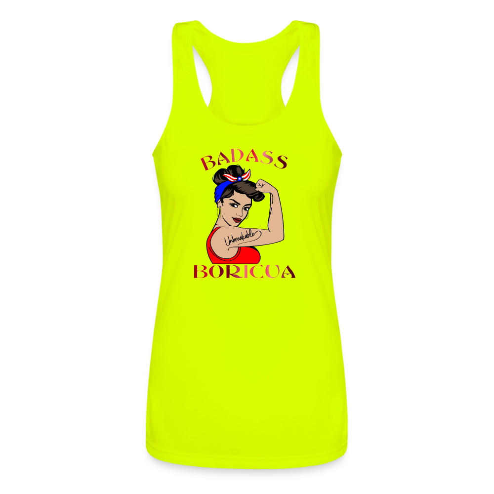 Badass Boricua Unbreakable Women’s Racerback Tank - neon yellow
